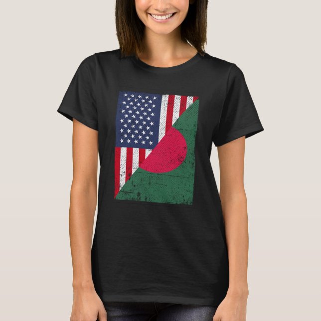 Half USA Flag Half Bangladesh Flag American Bangla T-Shirt (Front)