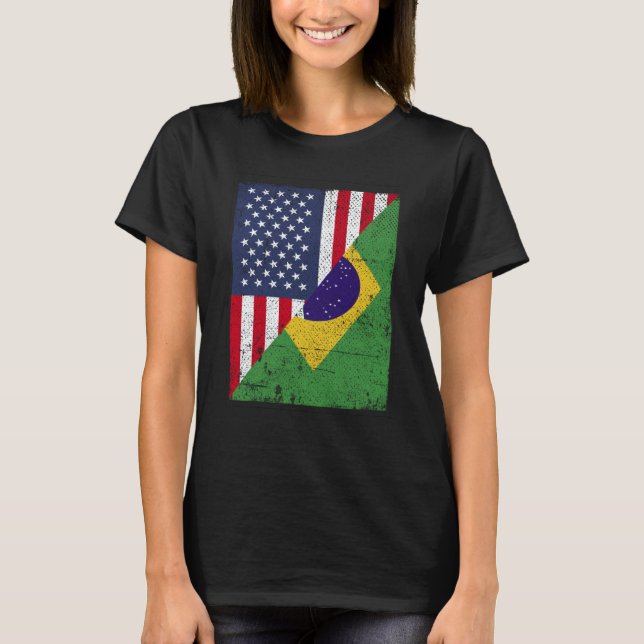 Half USA Flag Half Brazil Flag American Brazilian T-Shirt (Front)