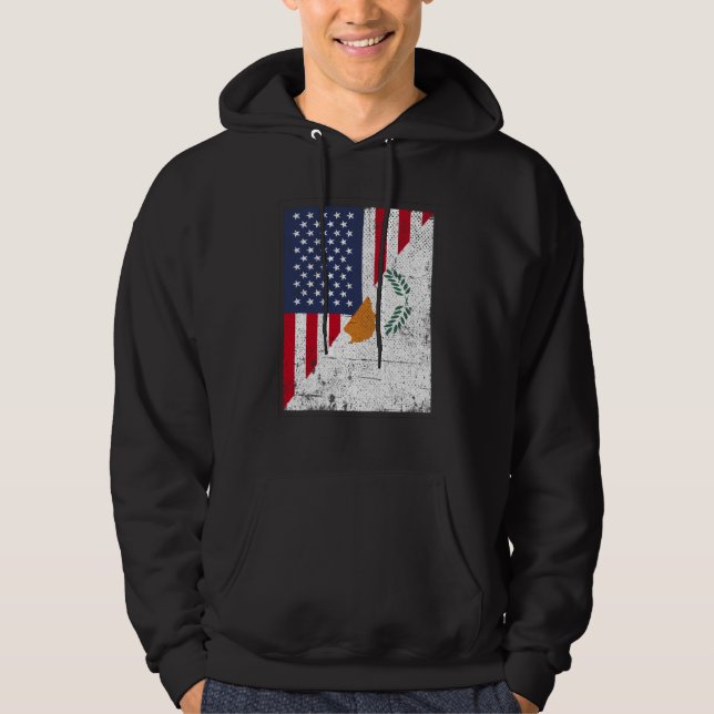 Half USA Flag Half Cyprus Flag American Cypriotic Hoodie (Front)