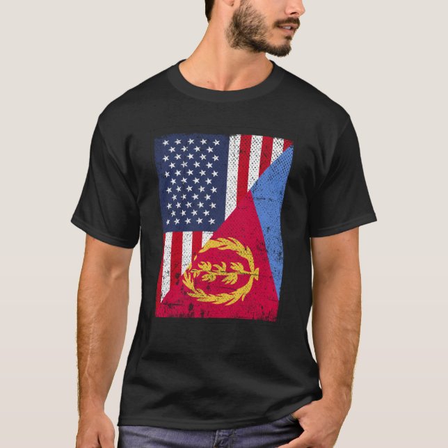 Half USA Flag Half Eritrea Flag American Eritrean T-Shirt (Front)