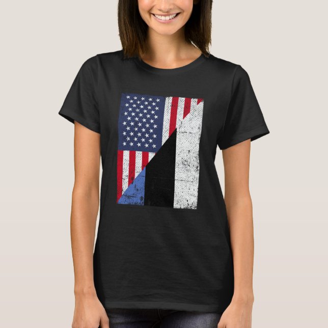 Half USA Flag Half Estonia Flag American Estonian T-Shirt (Front)