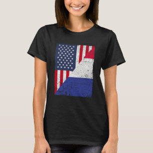 Half USA Flag Half France Flag American French T-Shirt