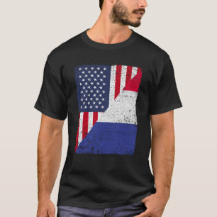 Half USA Flag Half France Flag American French T-Shirt