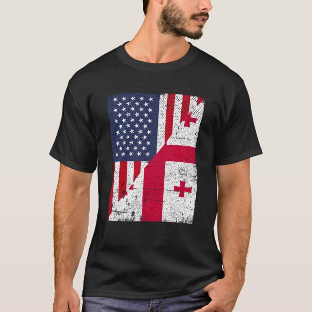 Half USA Flag Half Georgia Flag American Georgian T-Shirt (Front)