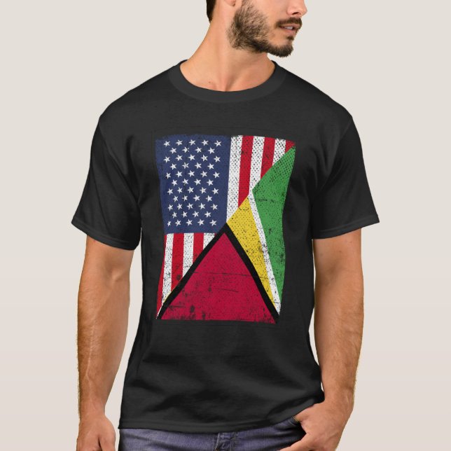 Half USA Flag Half Guyana Flag American Guyanian T-Shirt (Front)