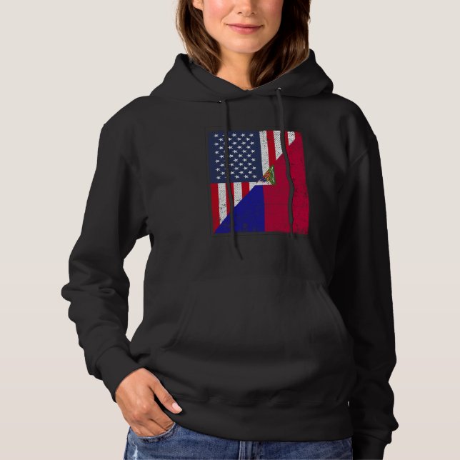 Half USA Flag Half Haiti Flag American Haitian Hoodie (Front)