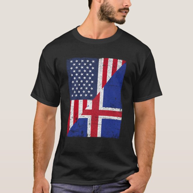 Half USA Flag Half Iceland Flag American Icelandic T-Shirt (Front)