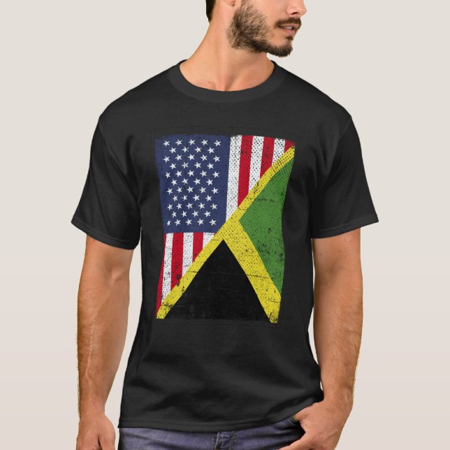 Half USA Flag Half Jamaica Flag American Jamaican T-Shirt (Front)