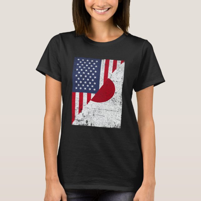 Half USA Flag Half Japan Flag American Japanese T-Shirt (Front)