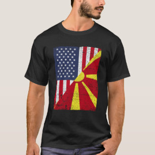 Half USA Flag Half Macedonia Flag American Macedon T-Shirt