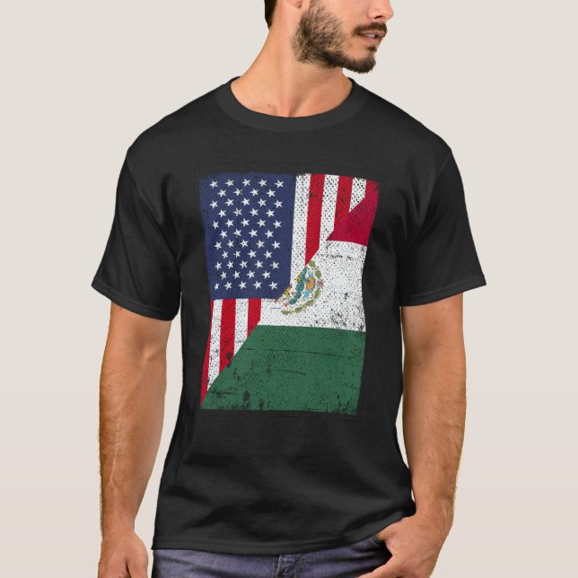 Half USA Flag Half Mexico Flag American Mexican T-Shirt (Front)