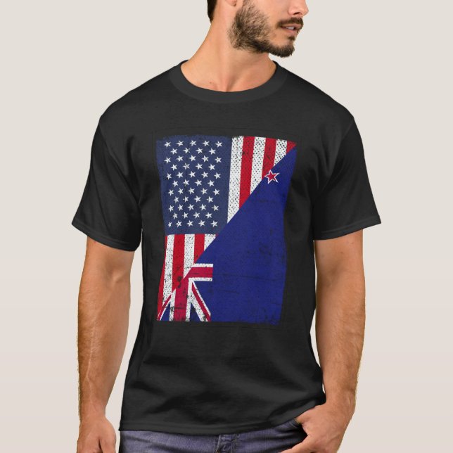 Half USA Flag Half New Zealand Flag American New Z T-Shirt (Front)