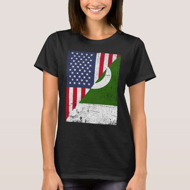 Half USA Flag Half Pakistan Flag American Pakistan T-Shirt (Front)