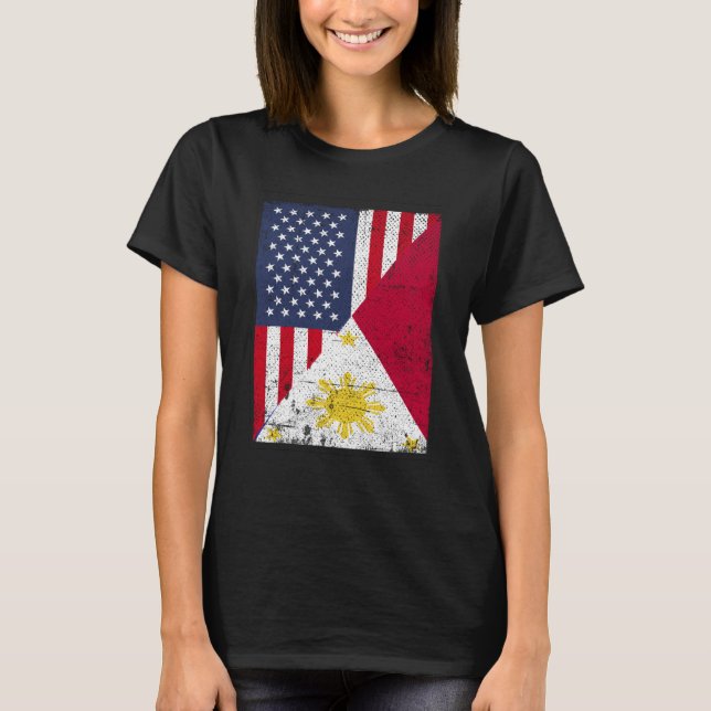 Half USA Flag Half Philippines Flag American Filip T-Shirt (Front)