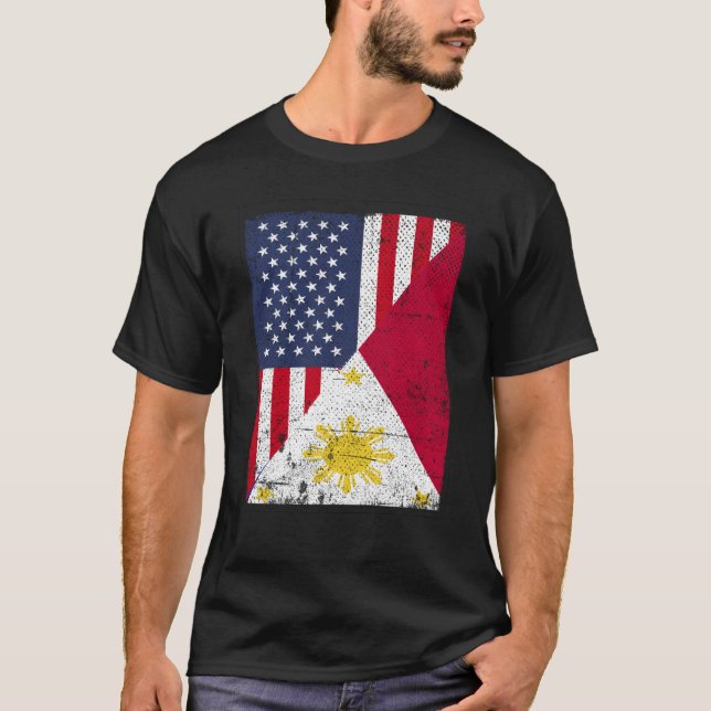 Half USA Flag Half Philippines Flag American Filip T-Shirt (Front)
