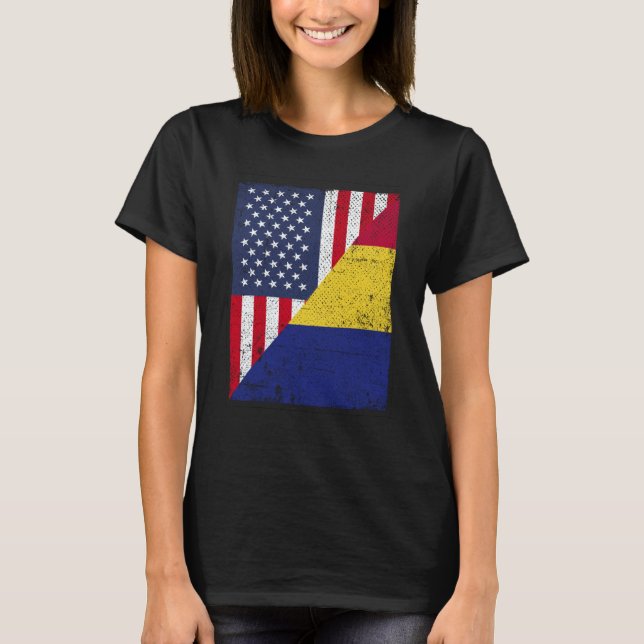 Half USA Flag Half Romania Flag American Romanian T-Shirt (Front)