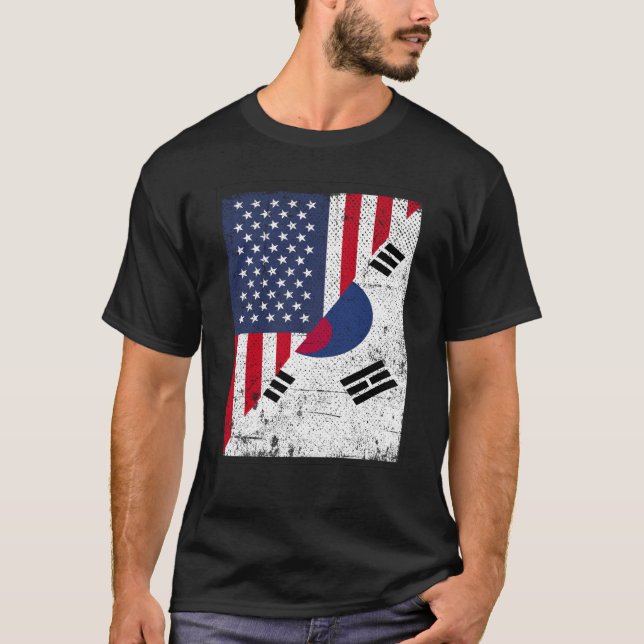Half USA Flag Half South Korea Flag American South T-Shirt (Front)