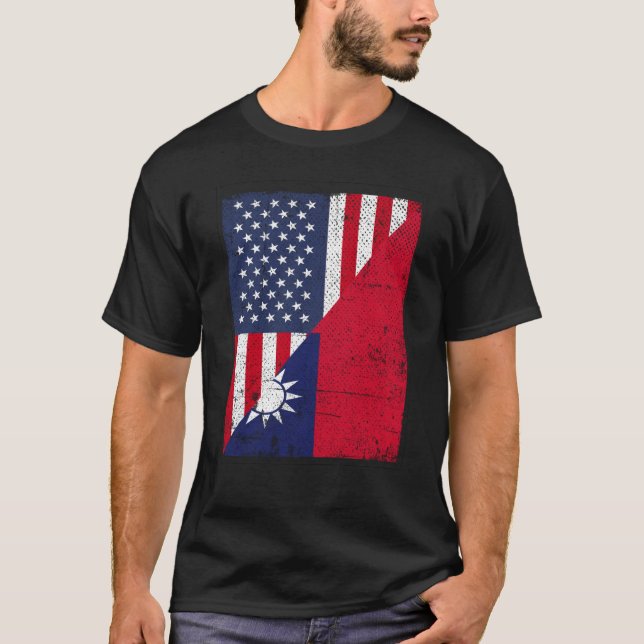 Half USA Flag Half Taiwan Flag American Taiwanese T-Shirt (Front)