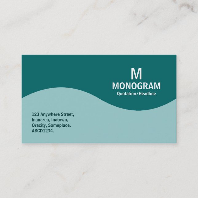 Half Wave Monogram - Lt Blue Green and Teal 006666 Business Card (Front)