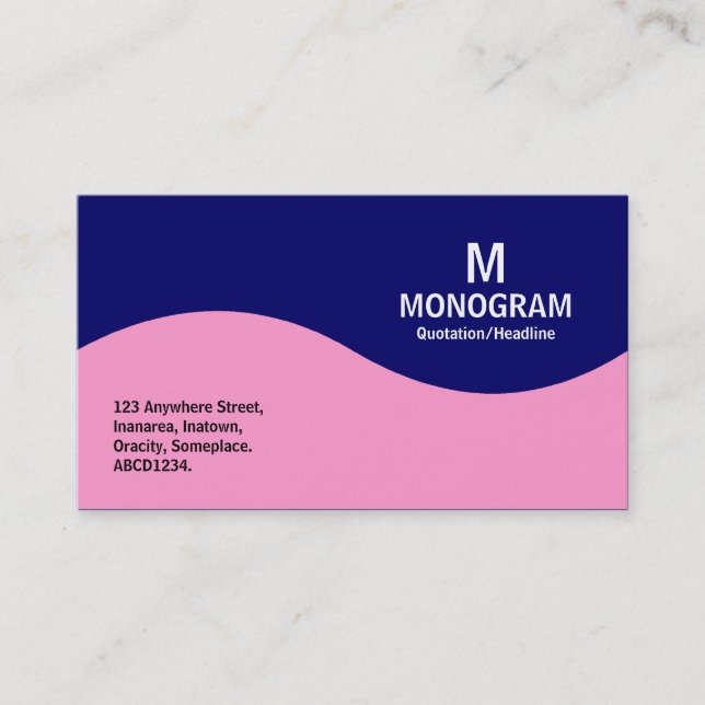 Half Wave Monogram - Pink with Dark Blue Business Card (Front)