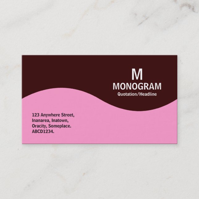 Half Wave Monogram - Pink with Dark Brown Business Card (Front)