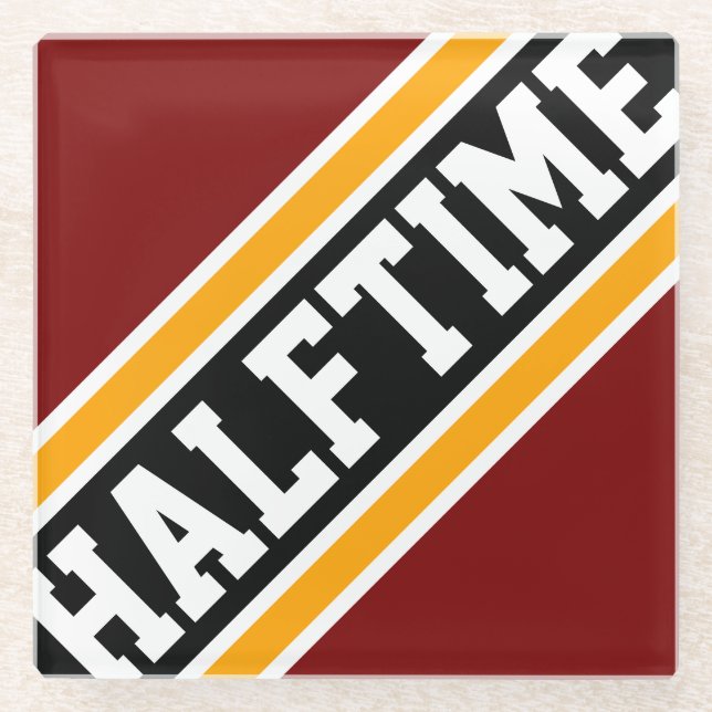 HALFTIME Athletic Red Yellow Black Racing Stripes Glass Coaster (Front)