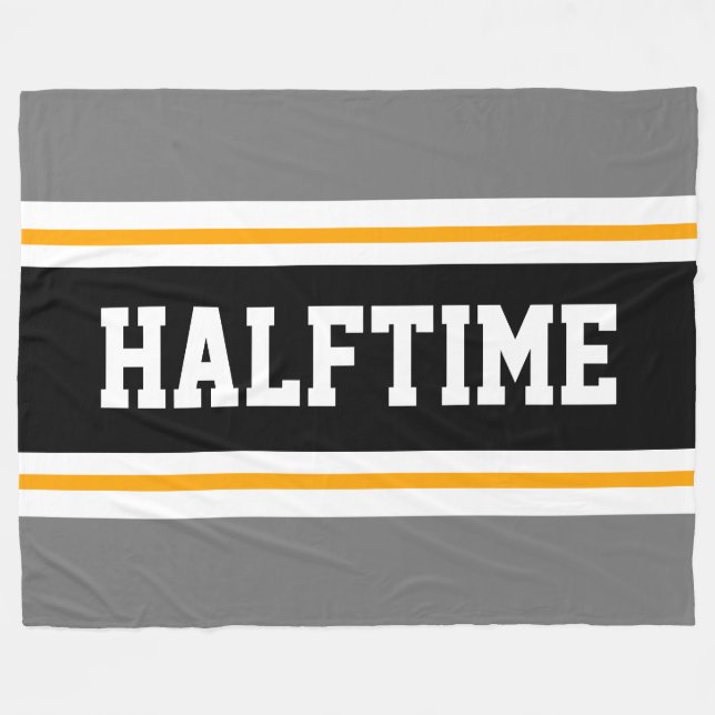 HALFTIME Black Grey White Yellow Racing Stripes Fleece Blanket (Front (Horizontal))