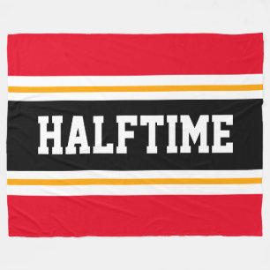 HALFTIME Bright Red Black White Racing Stripes Fleece Blanket