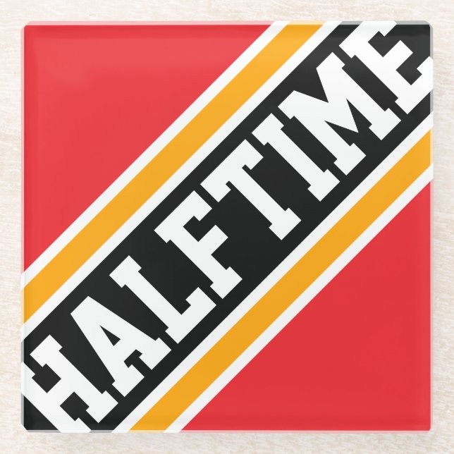 HALFTIME Bright Red Yellow Black Racing Stripes Glass Coaster (Front)