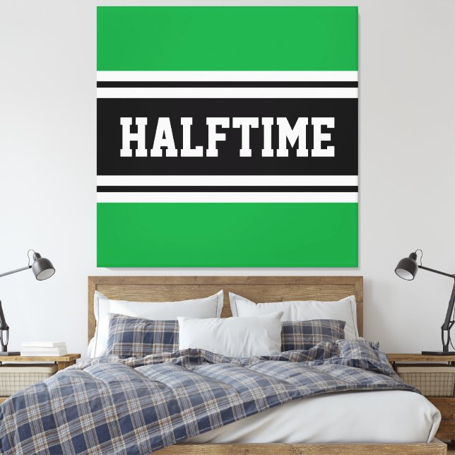 HALFTIME Kelly Green Black White Racing Stripes Canvas Print (Insitu(Bedroom))