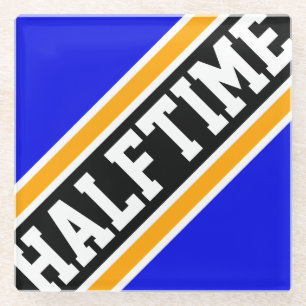 HALFTIME Royal Blue Orange Black Racing Stripes Glass Coaster