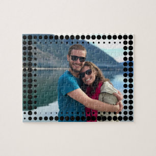 Halftone Black Dots Frame Custom Photo Jigsaw Puzzle