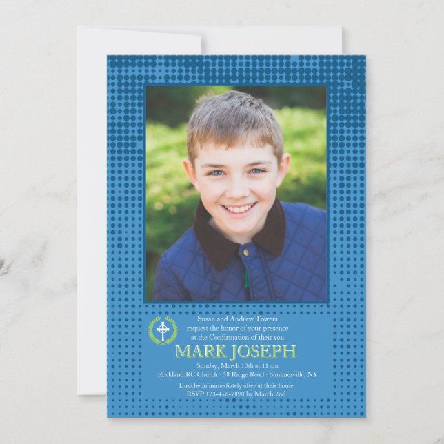 Halftone Blue Photo Invitation (Front)