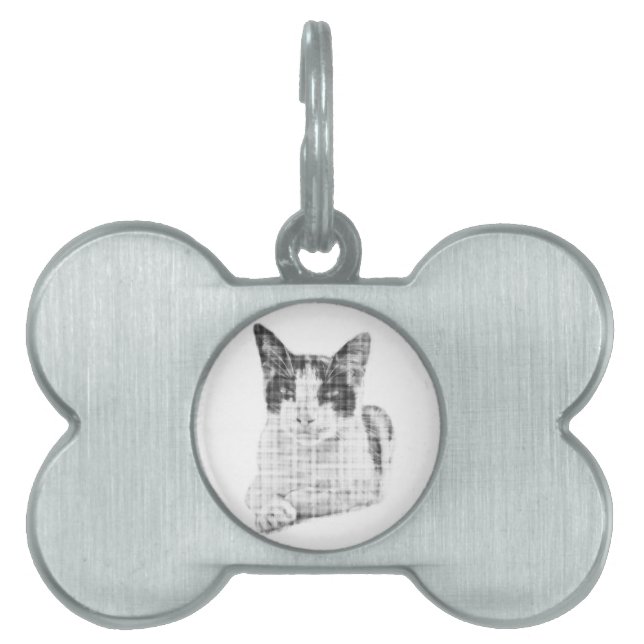 Halftone Cat Pet ID Tag (Front)