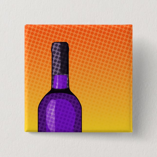 halftone comic wine glass and bottle 15 cm square badge (Front)