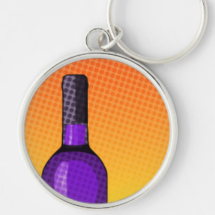 halftone comic wine glass and bottle key ring
