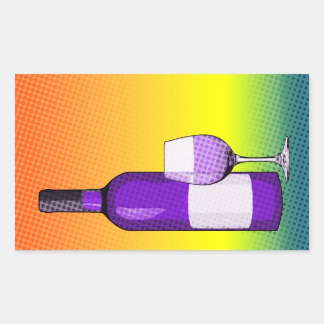 halftone comic wine glass and bottle rectangular sticker (Front)