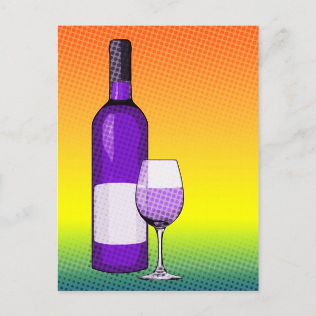 halftone comic wine glass and bottles postcard (Front)
