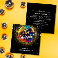 Halftone Disco Let's Celebrate Birthday Invitation