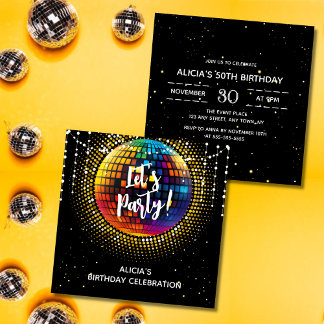 Halftone Disco Let's Party Birthday Invitation