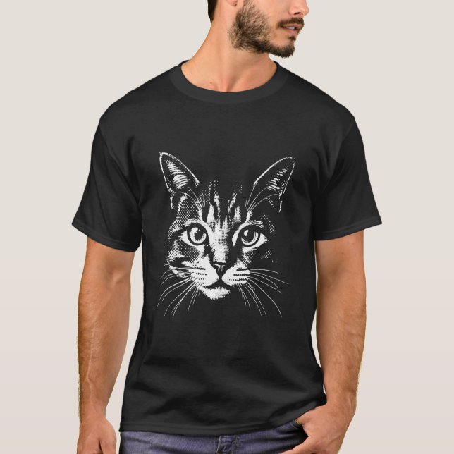 Halftone Funny Gothic Weird Face Kitten Cat Meme H T-Shirt (Front)