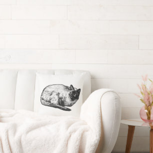 Halftone hush, curled feline cushion