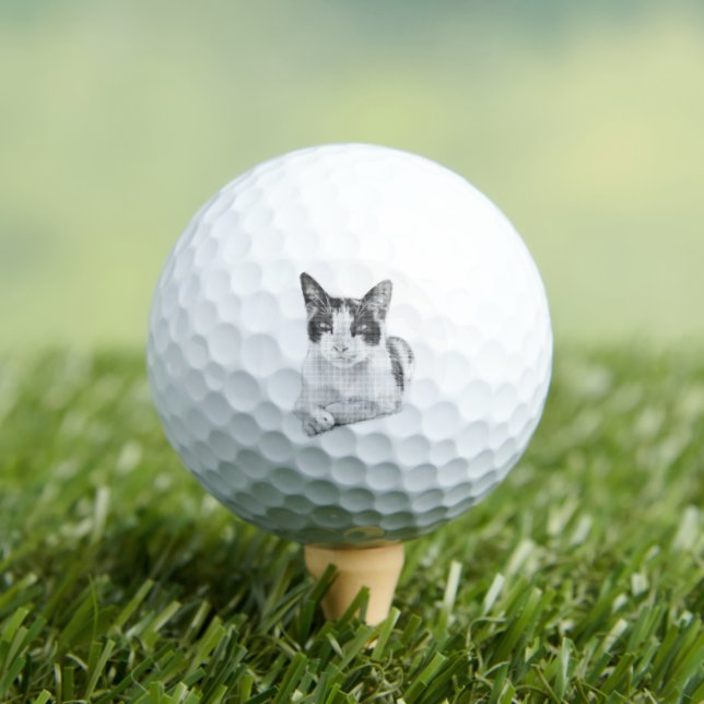 Halftone Kitty Portrait Golf Balls (Insitu Tee)