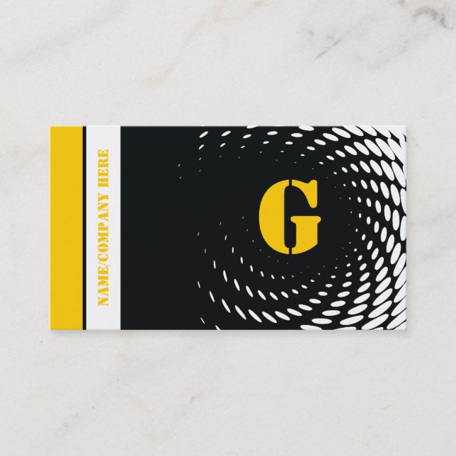 Halftone monogram black yellow business cards (Front)