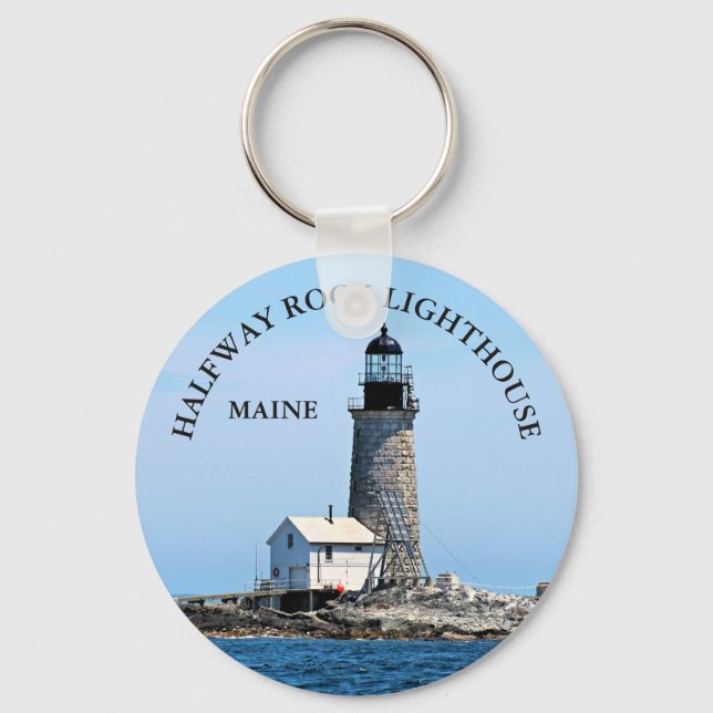 Halfway Rock Lighthouse, Maine Button Keychain (Front)