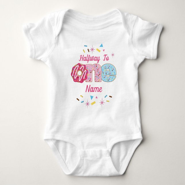 Halfway to one doughnut baby bodysuit (Front)