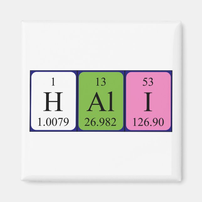 Hali periodic table name magnet (Front)