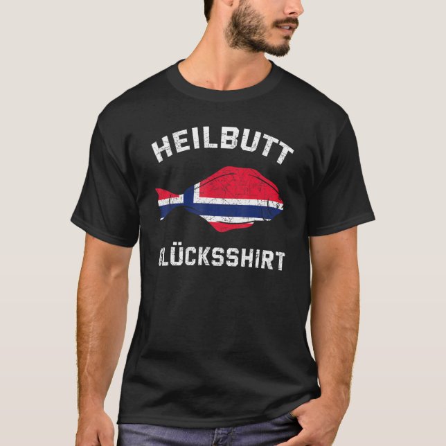 Halibut Lucky Norway Flag Fishing Travel 1 T-Shirt (Front)