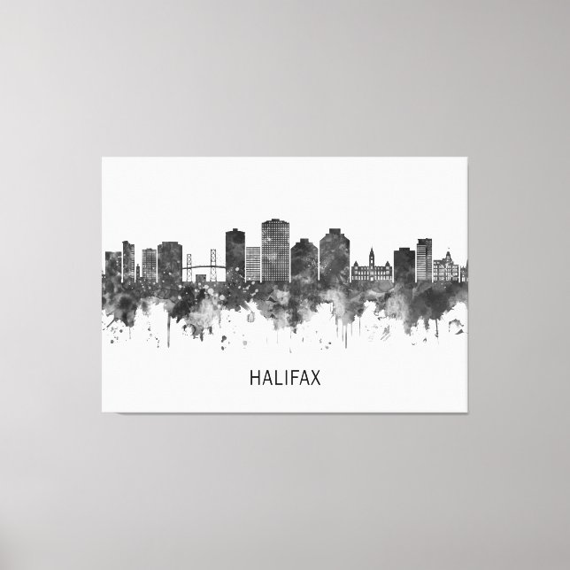 Halifax Canada Skyline BW Canvas Print (Front)