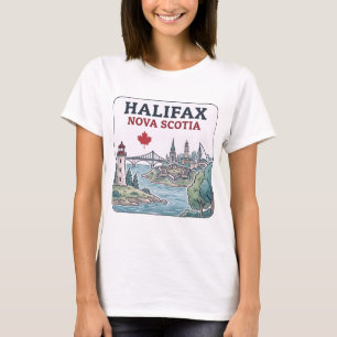 Halifax Nova Scotia Cityscape Maple Leaf T-Shirt
